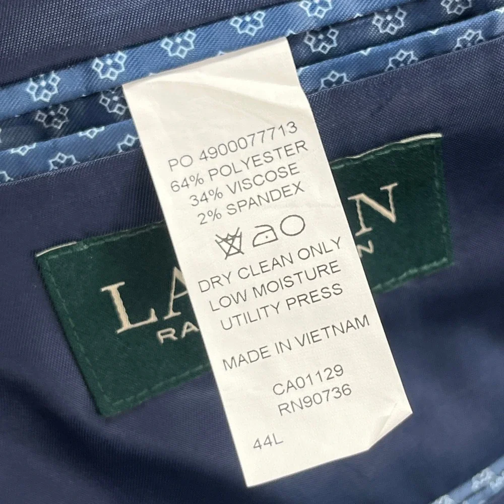 Lauren Ralph Lauren Blazer Mens 44L Blue Plaid Sport Coat Jacket Professional
